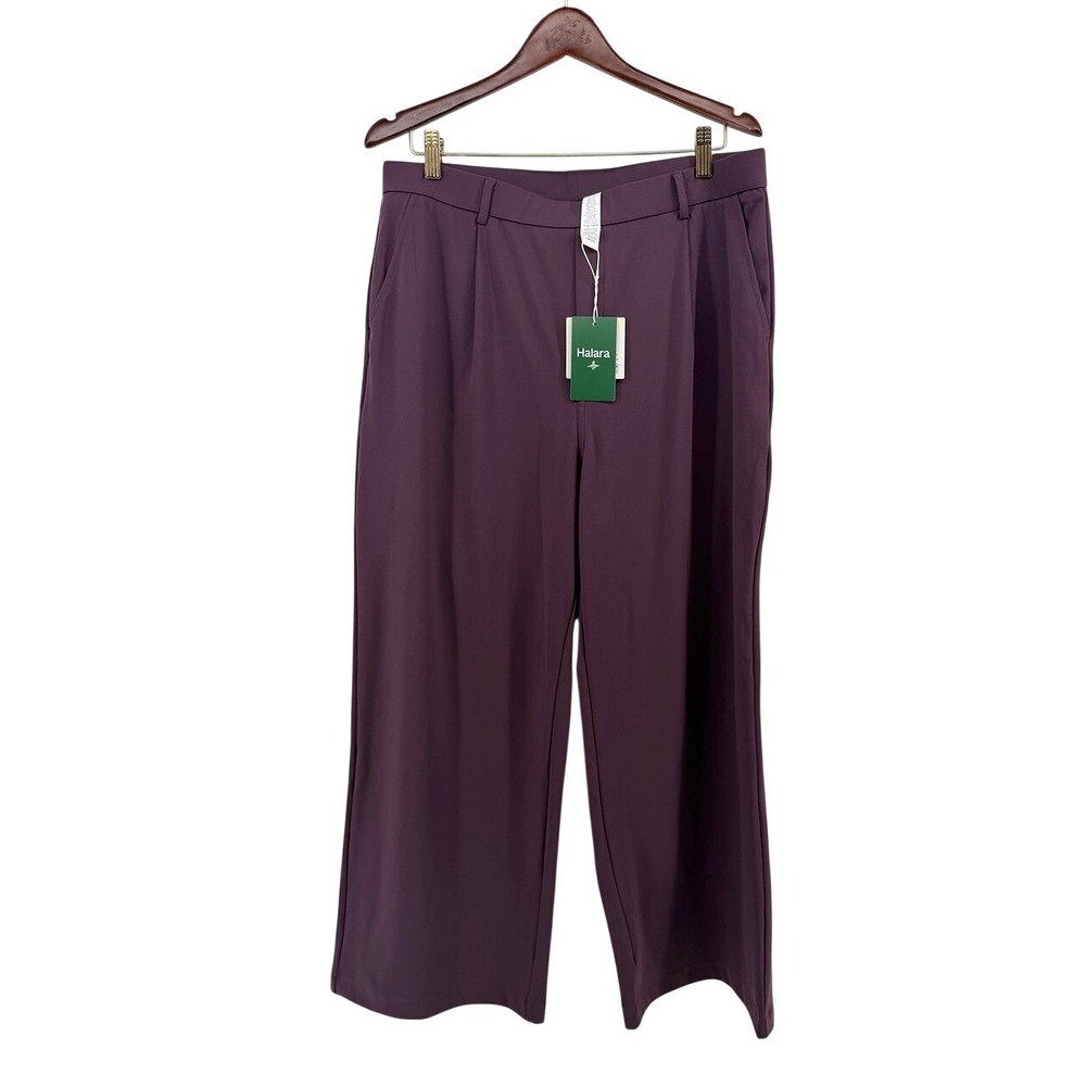 Halara XL Petite Plum Purple High Waisted Wide Leg Pleated Trousers NWT